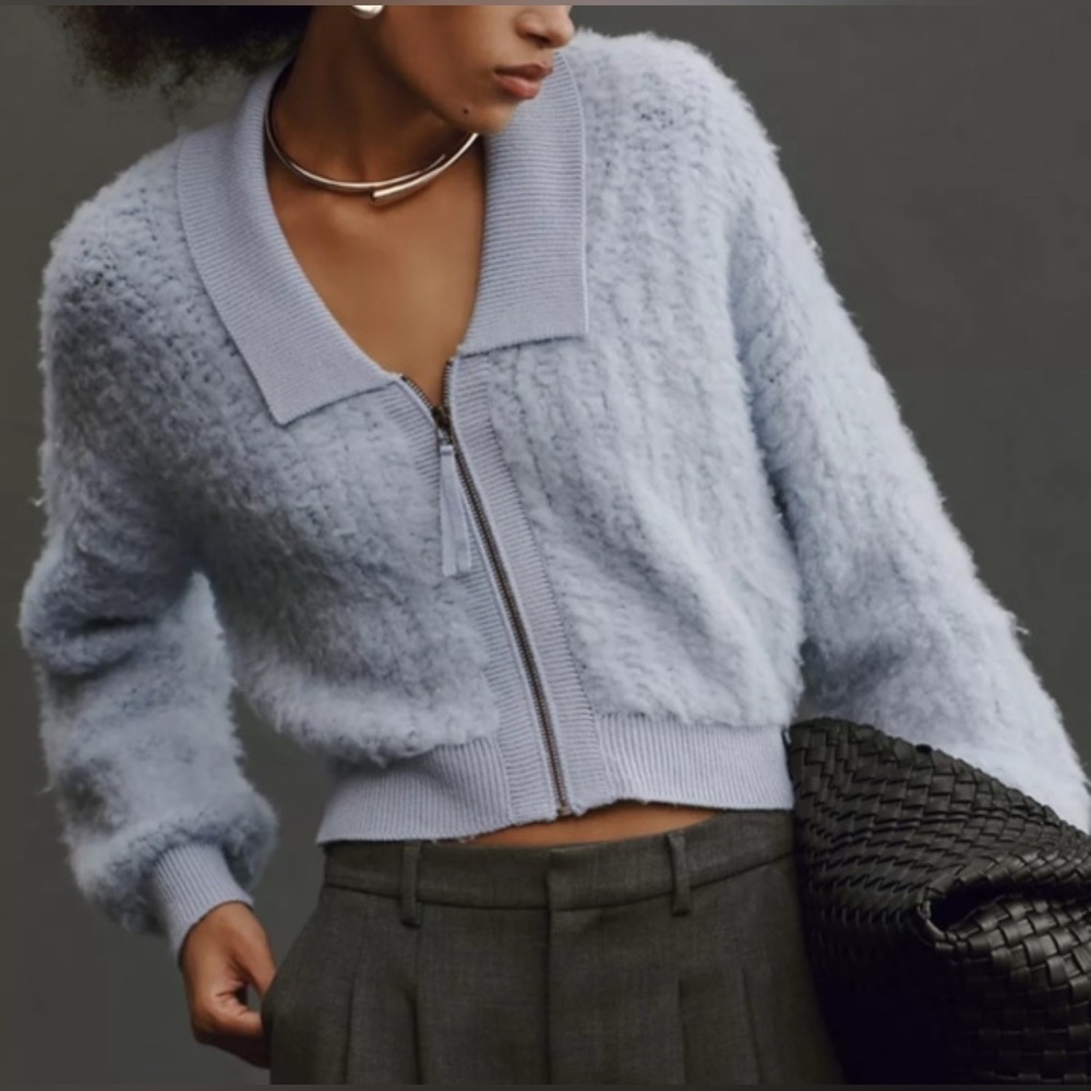 By Anthropologie Zip-Up Brushed Sweater Cardigan Blue - Picture 7 of 15